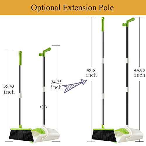 Image of Rubber Extendable Broom&Dustpan Set,Durable&Foldable Lobby Broom&Upright Dust Pan Combo With Long Handle,Ideal For Kitchen,Home&Indoor Use By Kelamayi (Yellow&Green),Hard Floor