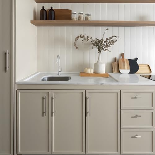 Image of homdiy Brushed Nickel Cabinet Handles Drawer Pulls - HD201SN Cabinet Pulls 4in Hole Centers Cabinet Hardware 5Pack Cabinet Door Handles for Kitchen Cabinets