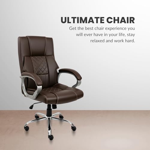 Image of activa Kim Ergonomic Office Chair | Premium Leatherette Boss Chair with Padded Seat & Backrest | Adjustable Height Office Chair for Work /Study /Gaming | Swivel Seating for Workstations (Coffee)