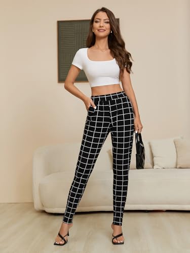 Women's Plaid High Casual Waist Long Pants4