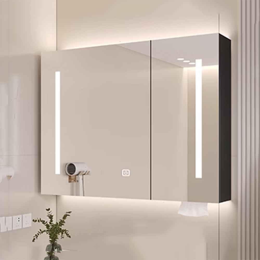 Rectangle Anti-Fog LED Mirror Cabinet Modern Bathroom Wall Cabinet with Storage Shelf HD Glass Smart Dressing Mirror Wall Decoration (Color : B, Size : 78CM)