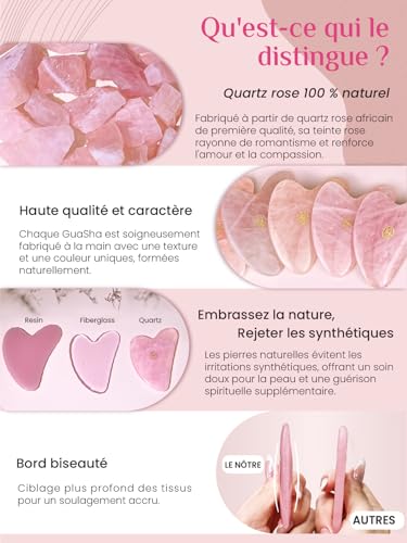 Image of Rena Chris Gua Sha Facial Tools, Rose Quartz Face Guasha Tool - Rose Pink