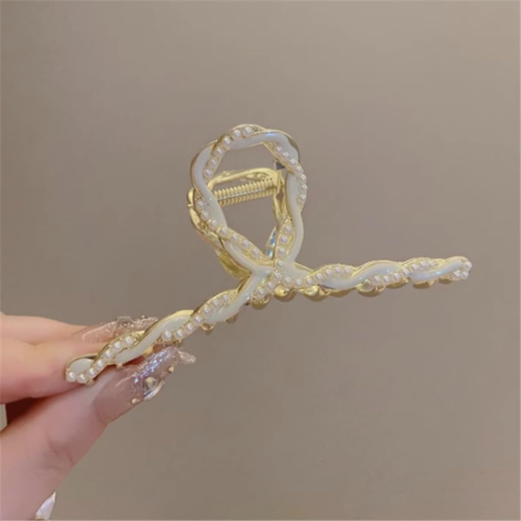 Metal pearl grab clip female early spring oversized hair back of shark headwear