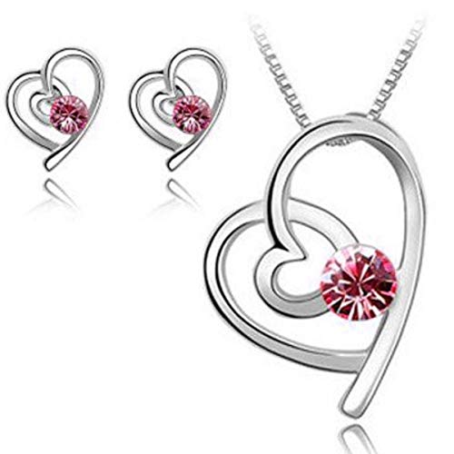 Preisvergleich Produktbild Schmuckhandel Haak *Modernes Herz* Halskette mit Ohrringen / Silber beschichtet / Swarovski® Kristalle / inkl. Etui und Schmuckzertifikat