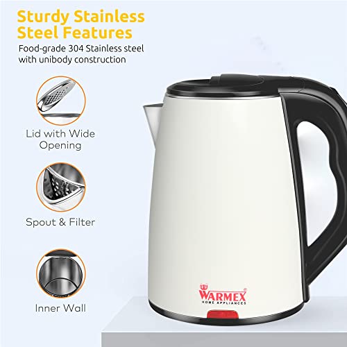 Image of Warmex Home Appliances Boil & serve 99 1500 Watts Double Wall Inner Body Stainless Steel Electric Kettle 1.8 L (White)