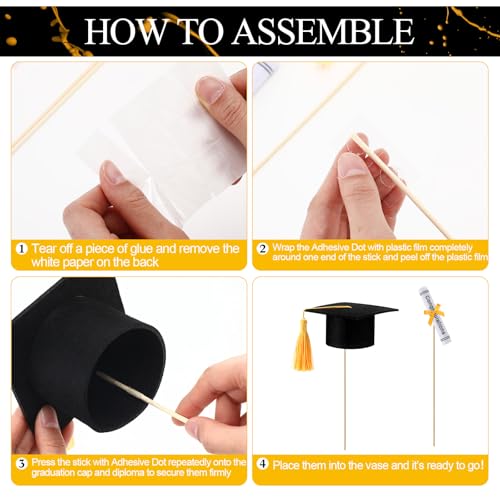 Image of Breling 12 Pcs Black and Gold Graduation Centerpiece Sticks Felt Graduation Scroll Diploma and Grad Cap with Tassel Decor 2026 Table Toppers Centerpiece Party Supplies for Grad Party Decorations