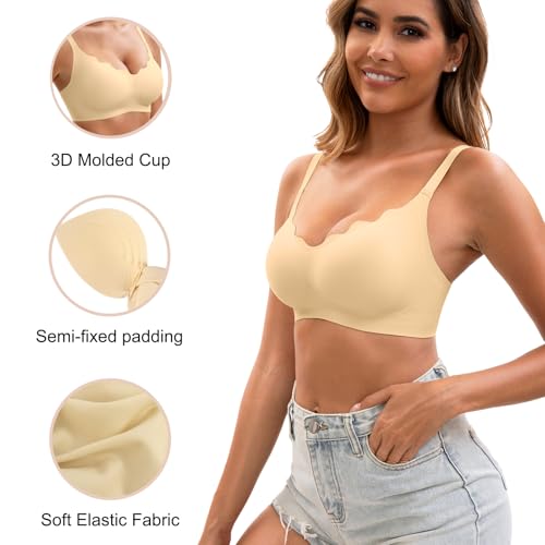 Image of Womens Seamless T-Shirt Bras 3 Pack Wireless Comfy Jelly Bra, Full Coverage Bralette No Show Under Clothes