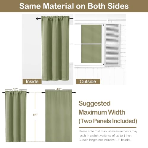 Image of Sage Green Blackout Curtains for Bedroom 54 Inches Long 2 Panels, Thermal Insulated Room Darkening Curtains for Living Room, Dual Rod Pocket Blackout Drapes, 2x40Wx54L Inches