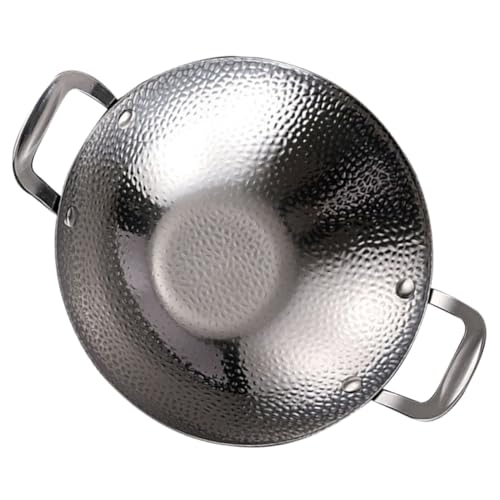 Mikikit Sartén de Acero Inoxidable con Doble Asa Wok Resistente para Cocina y Restaurante Olla para Hot Pot Coreano de para Estufas de Gas y Eléctricas