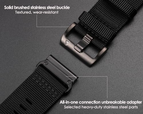 Image of HEMSUT Premium Nylon Watch Band for Garmin Quick Fit Watch - 20 /22 /26mm, Glossy Durable Non-Taper Strap with Tang Buckle Military Strap for Fenix Forerunner Approach MARQ Epix Tactix Quatix D2 Series