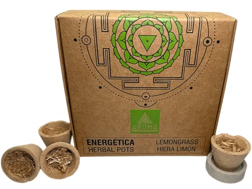 Copas de Resina Lemongrass Hierba de Limón Herbal Pots Energética Aroma Fragrances - 4 Copas y Soporte Quemador - Limpieza - HOSTENATURA