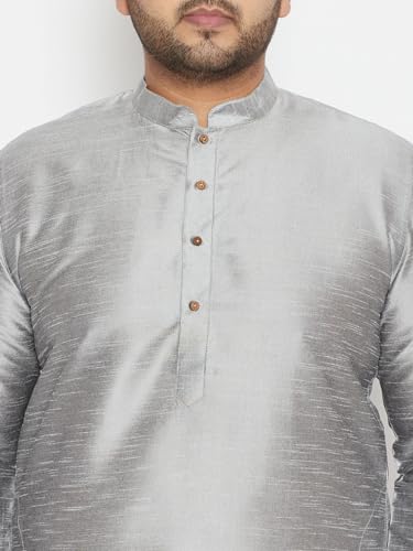 Image of Vastramay Plus Men Men's Grey Silk Blend Kurta Pyjama Set