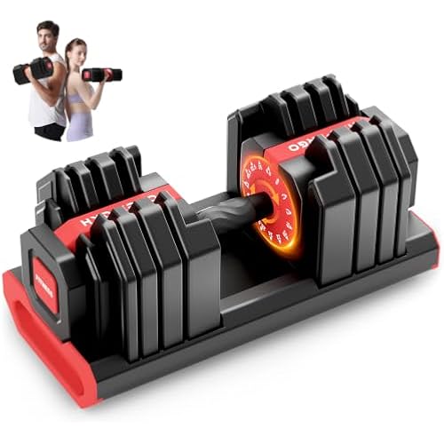 HXD-ERGO 15 in 1 Adjustable Dumbbell Weight, 1-Second Quick Change Weights, 55/110 LBS Free Weights with Anti-Slip Grip & Secure Lock, Space-Saving Home Gym Equipment for Men Women Full Body Workout