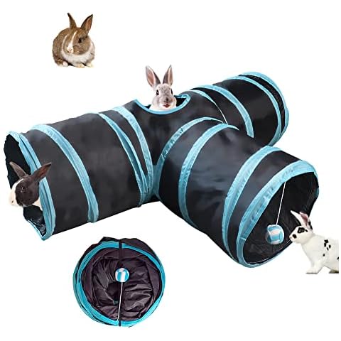 NANEEZOO Bunny Tunnel - 3 Wege Falttunnel für Kaninchenversteck, Kleintier-Aktivitätsrohr, Spielzeug für Zwergkaninchen, Meerschweinchen Cover