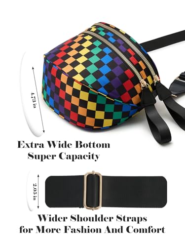 Image of Black and White Checkered Crossbody Bag Bum Bag for Women,Spacious Checkered Purse Fanny Packs Belt Bag
