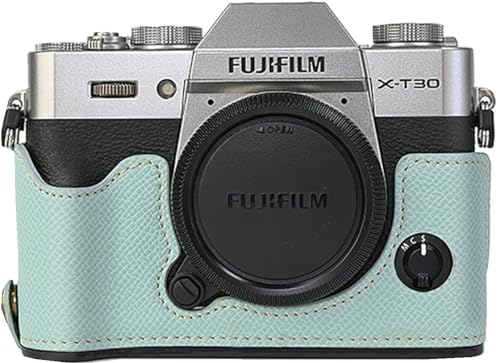 X-T30 Case, BMAOLLONGB Handmade PU Carbon Fibre Leather Half Camera Case Bag Cover Bottom Opening Version for Fujifilm X-T30 XT30 with Hand Strap (Blue)