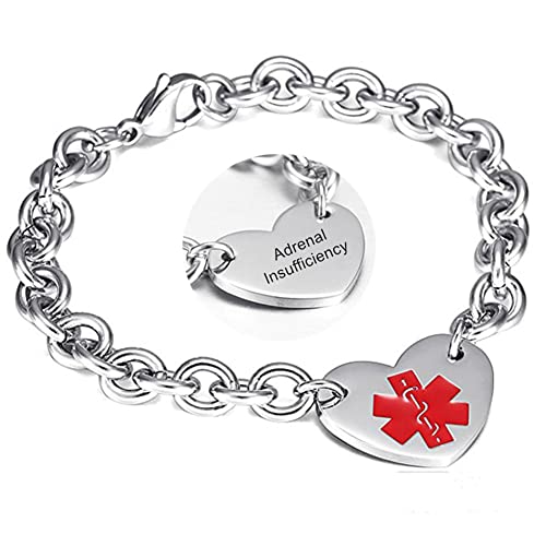 LF 316L Stainless Steel DNR Engraved Medical Alert Heart Charm Link Bracelet Rolo Chain Medic ID Bracelets Monitoring Awareness for Womens for Outdoor Emergency,Do Not Resuscitate