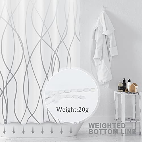 Punkray Ombre Grey Shower Curtain For Bathroom With Hooks Shower Curtain Set Stripe Bath Curtains Decorative White Shower Curtains Water Repellent Washable, 72X72 #TOP1