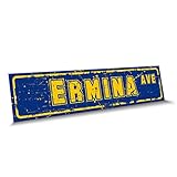 Customola - Ermina Name Blue Yellow Color Street Sign, 4'x 18' Aluminum Metal Novelty Sign, Indoor - Outdoor, Design k83