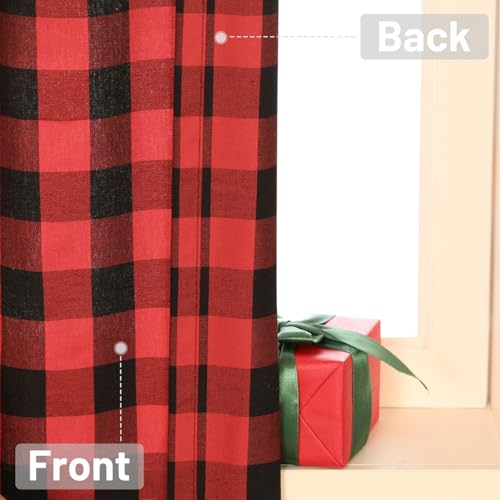 Buffalo-Curtains-2-Panels-Buffalo-Check-Window-Curtains-Room-Darkening-Blackout-Drapes-Farmhouse-Rustic-Curtains-RedBlack-52x63in Buffalo Curtains 2 Panels Buffalo Check Window Curtains Room Darkening Blackout Drapes Farmhouse Rustic Curtains RedBlack 52x63in