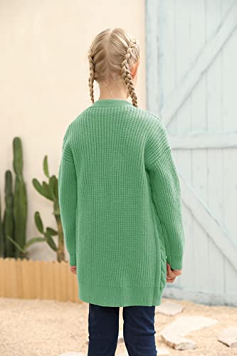 Image of Ermonn Girls Kids Open Front Cardigans Sweaters Long Sleeve Knit Cute Sweater Outwears with Pockets for 5-14 Years Green