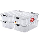 KONZEPT Plastikbox mit Deckel Set 4 Stk. 7L Transparent, Schuhboxen Stapelbar f&uuml;r Haushalt, B&uuml;ro, Kleiderschrank, Abschlie&szlig;bare Box BPA-frei