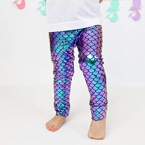 Kids Baby Girls Clothes Mermaid Fish Scale Stretch Leggings Long Pants2