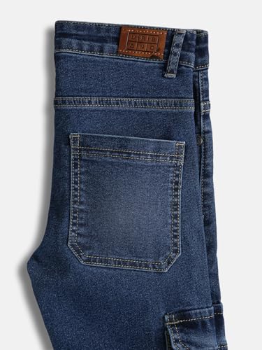 Image of Urbano Juniors Boy's Slim Fit Washed Denim Cargo Jeans with 6 Pockets Stretchable