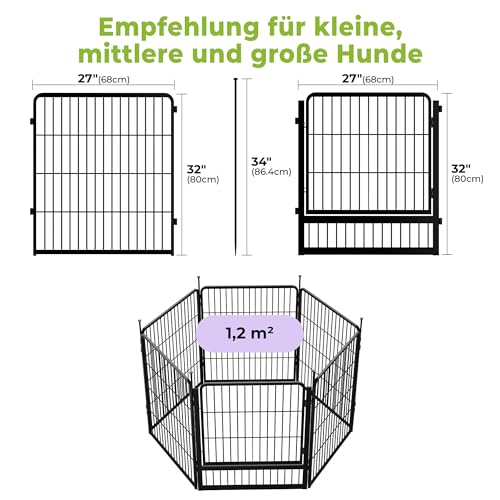 SunsGrove 6-teilig Welpenauslauf 80cm Hoch, Schwerlast Hundestall für drinnen mit 1 Türen, Anti-Rost Hundezaun, Automatische Verriegelung, Pet Playpen for Yard RV Camping, Schwarz