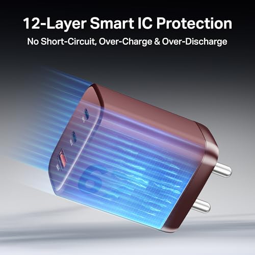 Image of boAt 67W GaN laptop Charger, Ultra-Fast Triple Port Fast Charge, Compact & Lightweight,Supports iPhone, ipad, Android, Laptops, Macbooks,HP, Dell, Lenovo, Asus, Tablet (For 65W charging) (Monarch Red)