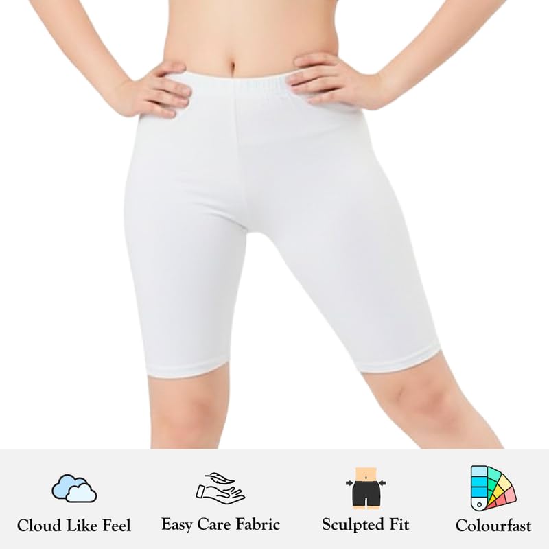 Image of Women's Cotton Lycra Cycling Shorts | 95% Cotton 5% Spandex | Stretchable Knee Length Tights for Gym, Yoga & Sports