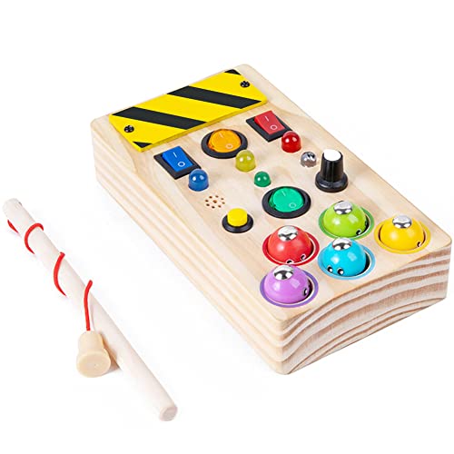 Busy Board Toddler, Montessori Tabla Sensorial 2 Años, con Botones LED iluminados,Juegos de Pesca para Niños,Educación Temprana para Niños Niñas de 2 3 4 Años (Board-A) Cover