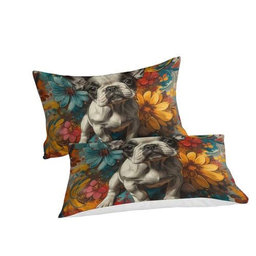 Housse de couette bouledogue français antibactérienne double
