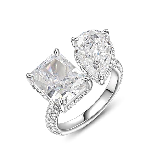 Jeulia Toi Et Moi Ring 925 Sterling Silver Engagement Ring for Women;14.11 ct Double Stone Ring Emerald/Pear Cut CZ Wedding Eternity Ring Width Band with Jewelry Gift Box