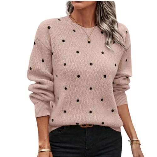 Polka Dot Sweater Women Crew Neck Long Sleece Tunic Tops Polka Dot Top - image 1