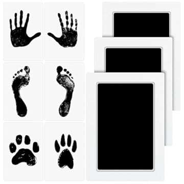 Romon 3Pcs Impronta Mani e Piedi Neonati, Impronte Bimbi, 12.4 * 8cm Senza Inchiostro Impronte Bimbi, Kit Impronta Cane, per Cane gatto, Sicuro e Non Tossico, Regalo Battesimo Bimbo（L）