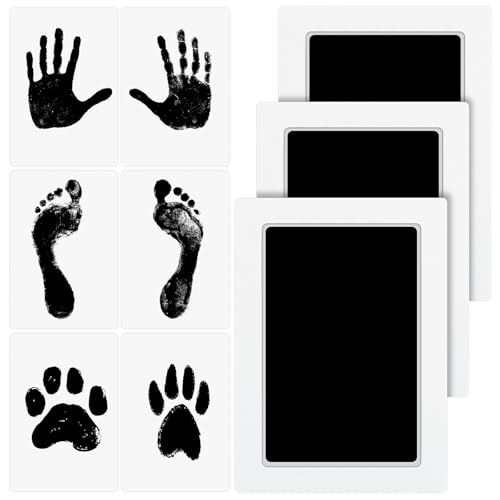 Romon Baby Handabdruck und Fußabdruck Set, 3 Pcs Fußabdruck Baby,Geschenk zur Geburt, Abdruckset für Neugeborene 0-6 Monate, Set, Hund, Pfotenabdruck Katze, Clean Touch Stempelkissen (L)