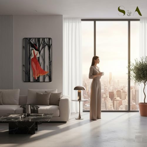 Image of S & A Elegant Lady in Red Gown Metal Wall Art Home Decor - Modern 3D Effect Decorative Panel with Realistic Gown Detail - Ideal for Living Room & Bedroom - 68cm x 46cm