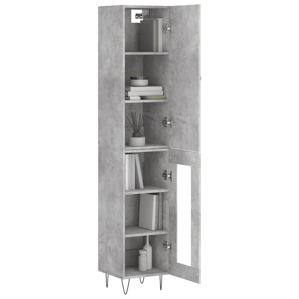Générique Bufet wysoki szary beton 34,5x34x180 cm, szafka do przechowywania drewna inżynieryjnego z drzwiami, wąska szafka z metalowymi nogami do salonu