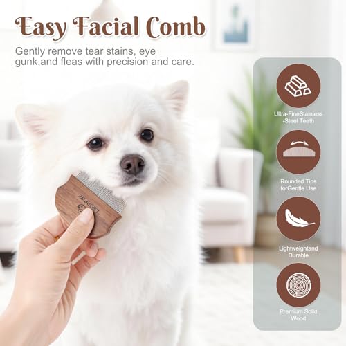 Eye Comb for Dogs & Cats,Wooden Tear Stain Remover for Pets,Gentle Grooming Tool with Rounded Tips,Flea Comb for Small Dogs. - Image 4