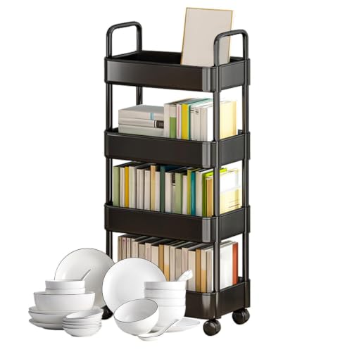 Organizador de carrito rodante | Carrito utilitario con ruedas | Almacenamiento de utilidad de 3/4 niveles con asa y ruedas, carrito organizador de almacenamiento multifuncional para cocina, sala de
