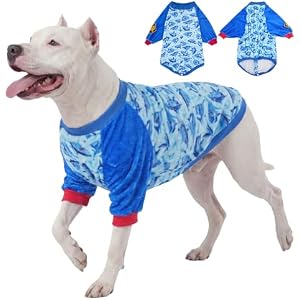 LovinPet Warm Flannel Dog Coat for Large Dogs, Winter Dog Clothes with Front Sleeves, Snap Buttons, Soft Coverage for Indoor Rest and Quick Walks, Sea Shark Action Prints, XXL