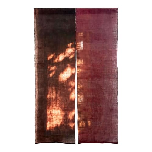 7vcraft Hand-Dyed Shibori Noren Curtain | Natural Handwoven Linen Hemp Japanese Doorway Curtain Divider (Two-Tone Wine Brown 35x59in)