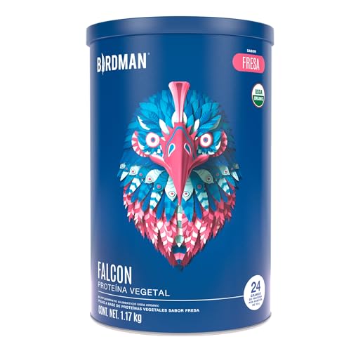 Proteína Vegana, Birdman Falcon Protein Proteina Vegetal Organica En Polvo (Vegana) Certificada USDA, 24gr Proteina por porción, Sin inflamacion, Sin acne, Sabor Fresa | 39...