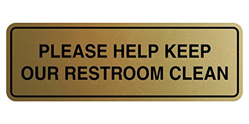 Standard Please Help Keep Our Restroom Clean Wall or Door Sign - Brushed Gold - Small