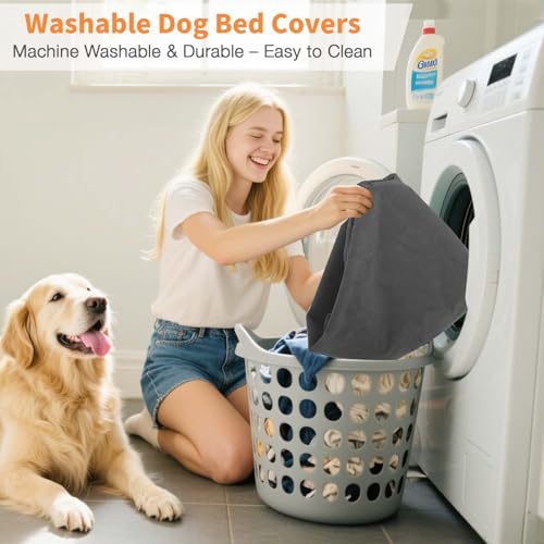 Image of Dog Bed Covers Replacement Washable Waterproof Round Bed Protector for Donut Bed & Dog Couch, Gray 45 Inch