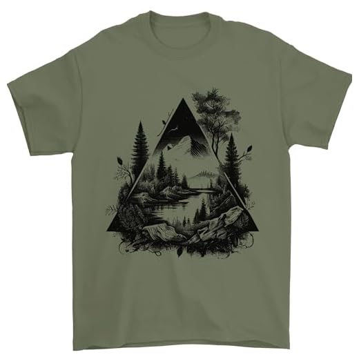 Abstrait Outdoor Camping Bushcraft Randonnée Trekking T-shirt pour homme 100 % coton, vert militaire, S