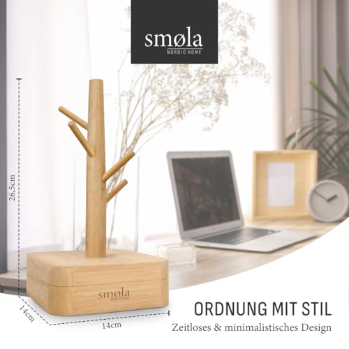 smøla Schmuckbaum aus Holz - 4 Ebenen mit Aufbewahrungsbox - Schmuck Organizer, Schmuckständer für Ketten, Ohrringe, Ringe - Deko Schmuck Aufbewahrung