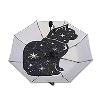 SEEKJOYS Mysterious Black Cat Pattern Inner Print Umbrella Stars Moon Night Travel Umbrella Anti-UV Strong Compact Stylish Automatic Portable Umbrella for Rain Outdoor Use