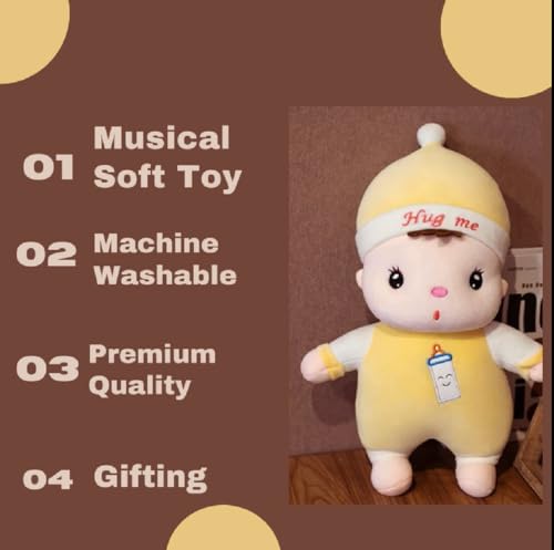 Image of Soft Yellow Chubby Baby Boy Plush Toy with Laughing Musical Sound - 50 cm Stuffed Teddy Bear Doll for Girls, Boys, Kids, Birthday Gift, Home Decor